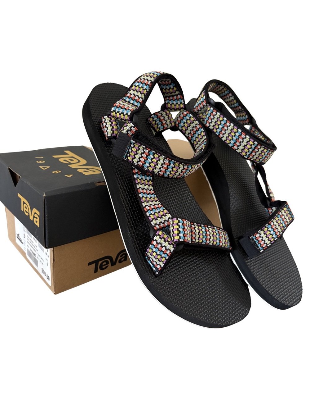 Teva Women's Black Sandals with Multicolor Woven Straps